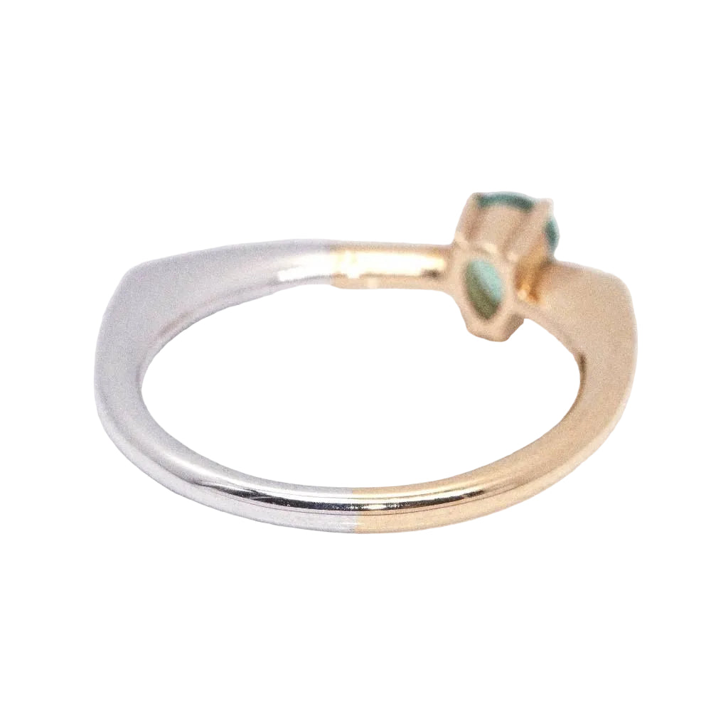 Bague Solitaire en or blanc, or rose, émeraude et diamants