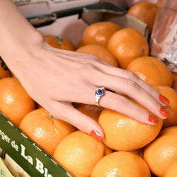 Bague Octogonale en platine, saphir et diamant