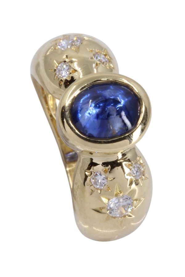 Bague saphir et diamants en or jaune