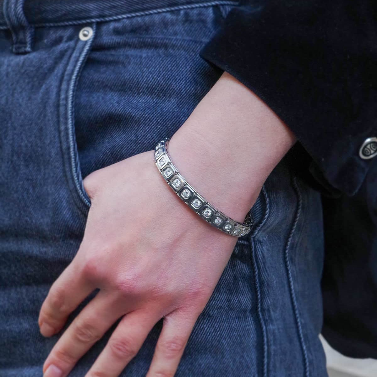 Bracelet Art Deco en platine et or blanc