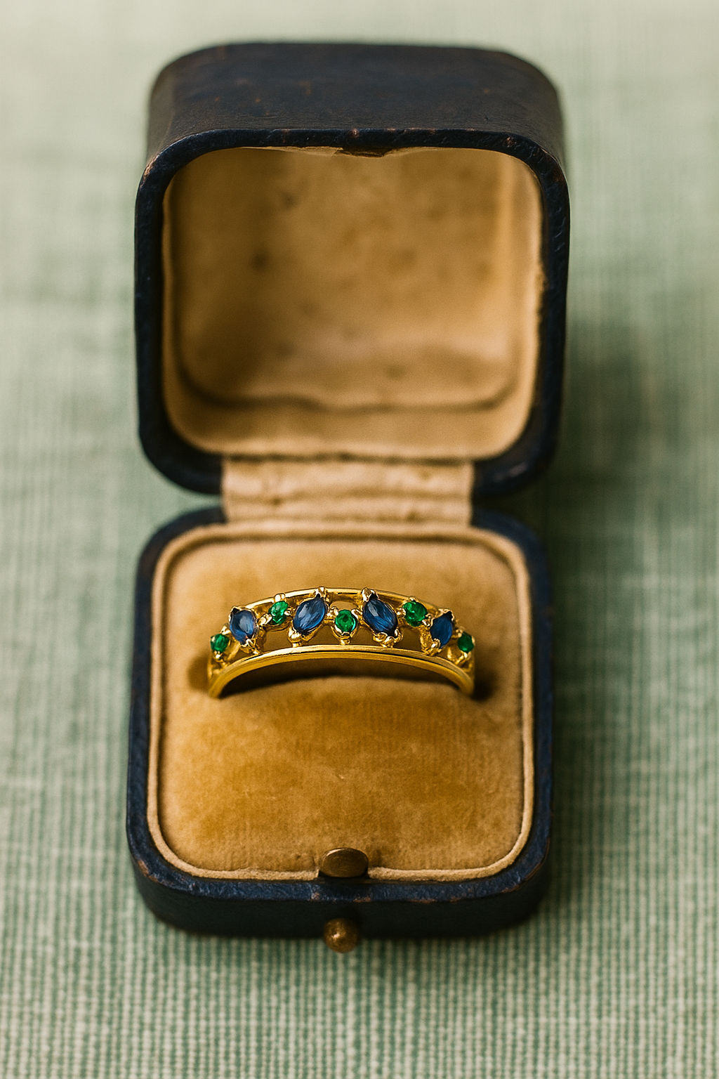 Bague en or jaune et émeraudes et saphirs