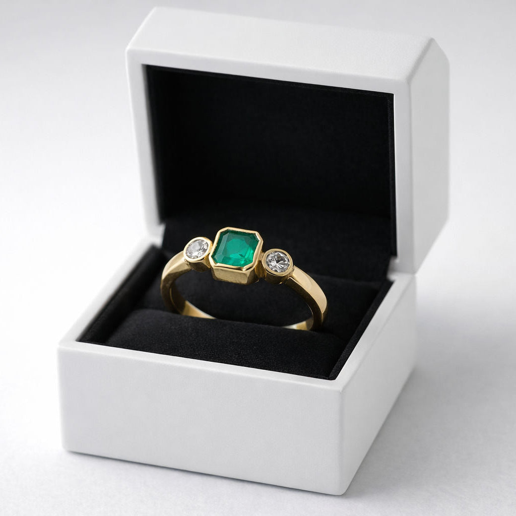 Bague en or jaune et émeraude