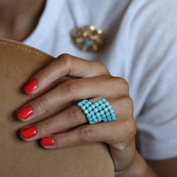 Bague Cocktail RINALDO GAVELLO en or blanc, turquoises et diamants