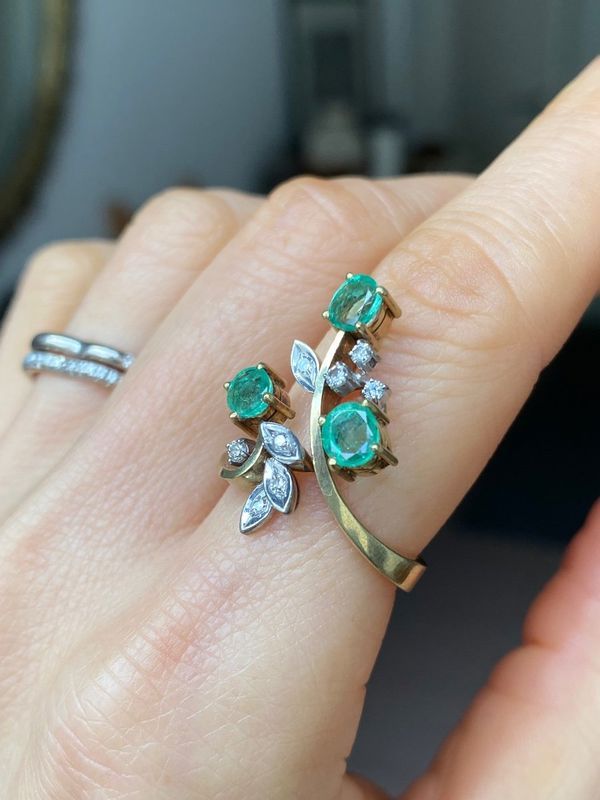 Bague végétale en or jaune et blanc 18k