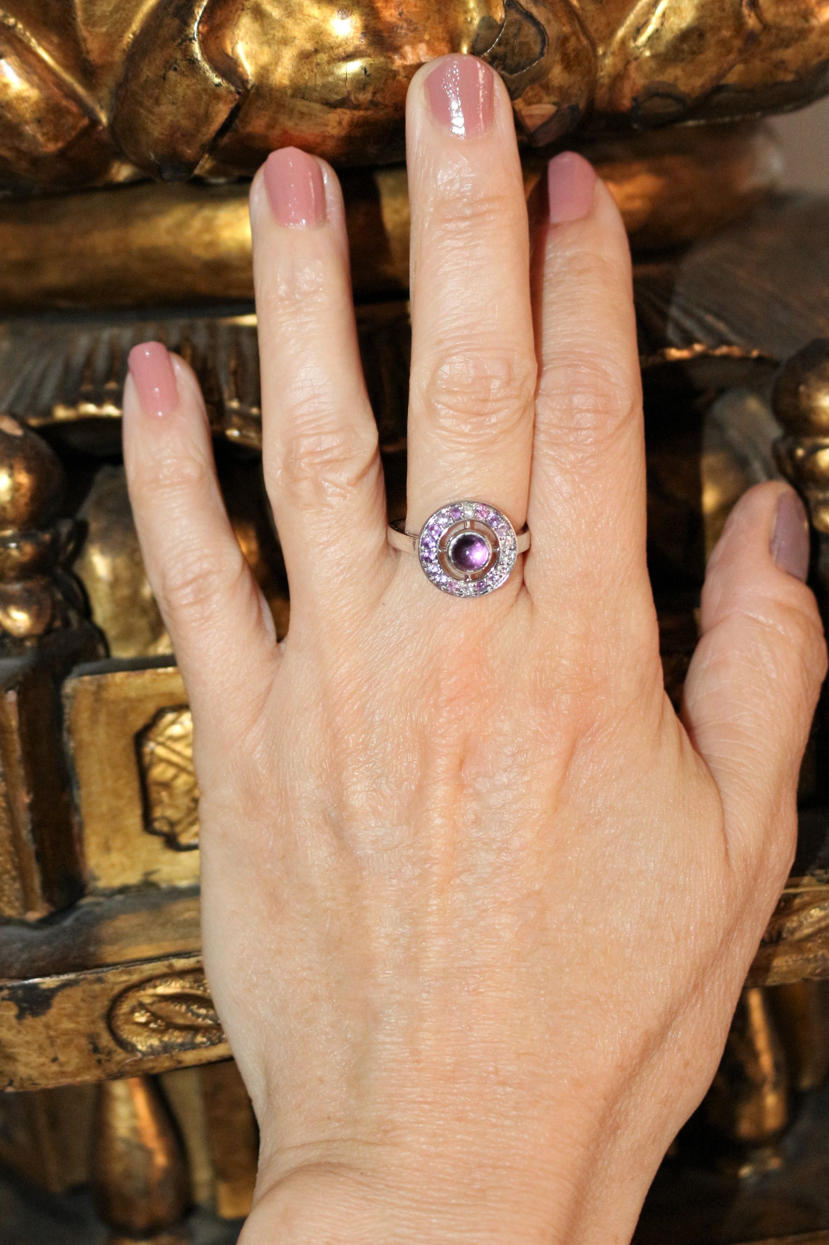 BOUCHERON “Ma Jolie” ring in white gold, sapphires and amethyst