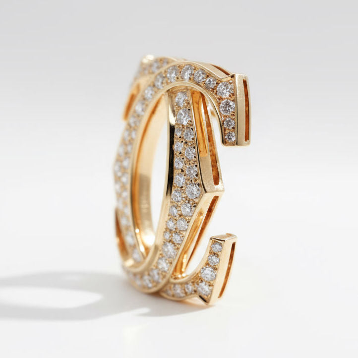 Cartier - Broche Vintage - Motif Double C - Or jaune et Diamants