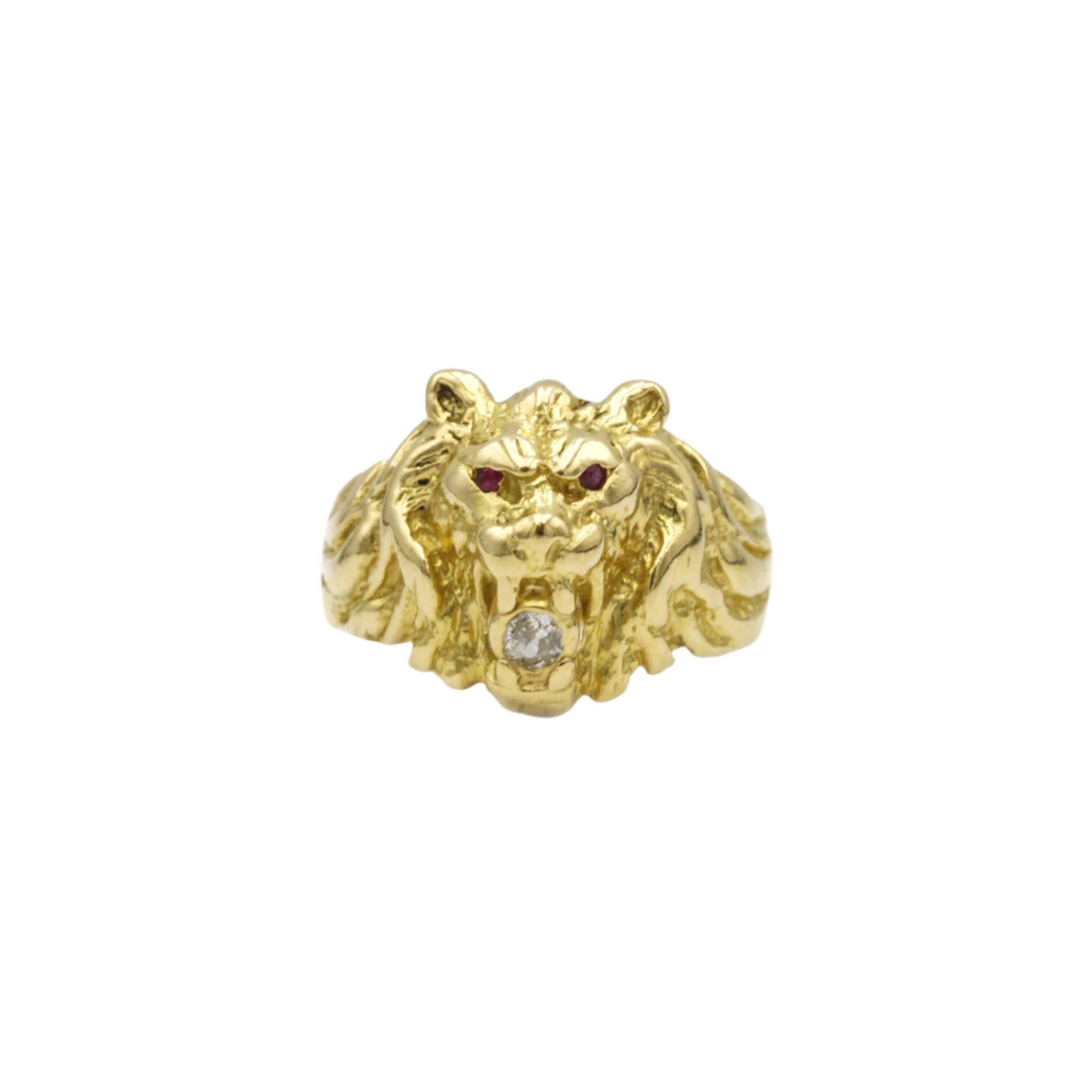 Bague Lion - Or, Diamant & Rubis