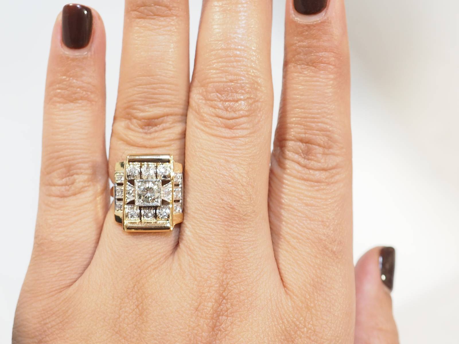 Bague Tank en or jaune et diamants