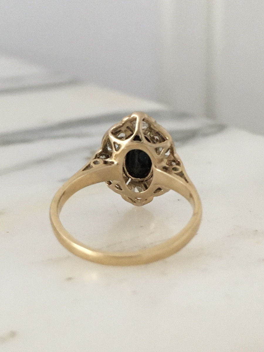 Bague Belle Époque en or jaune 18K et platine