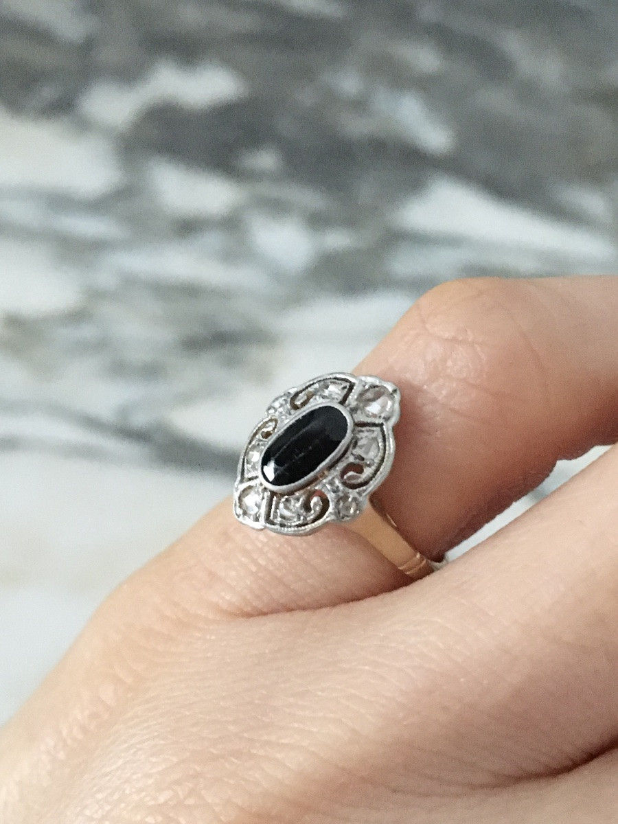 Bague Belle Époque en or jaune 18K et platine