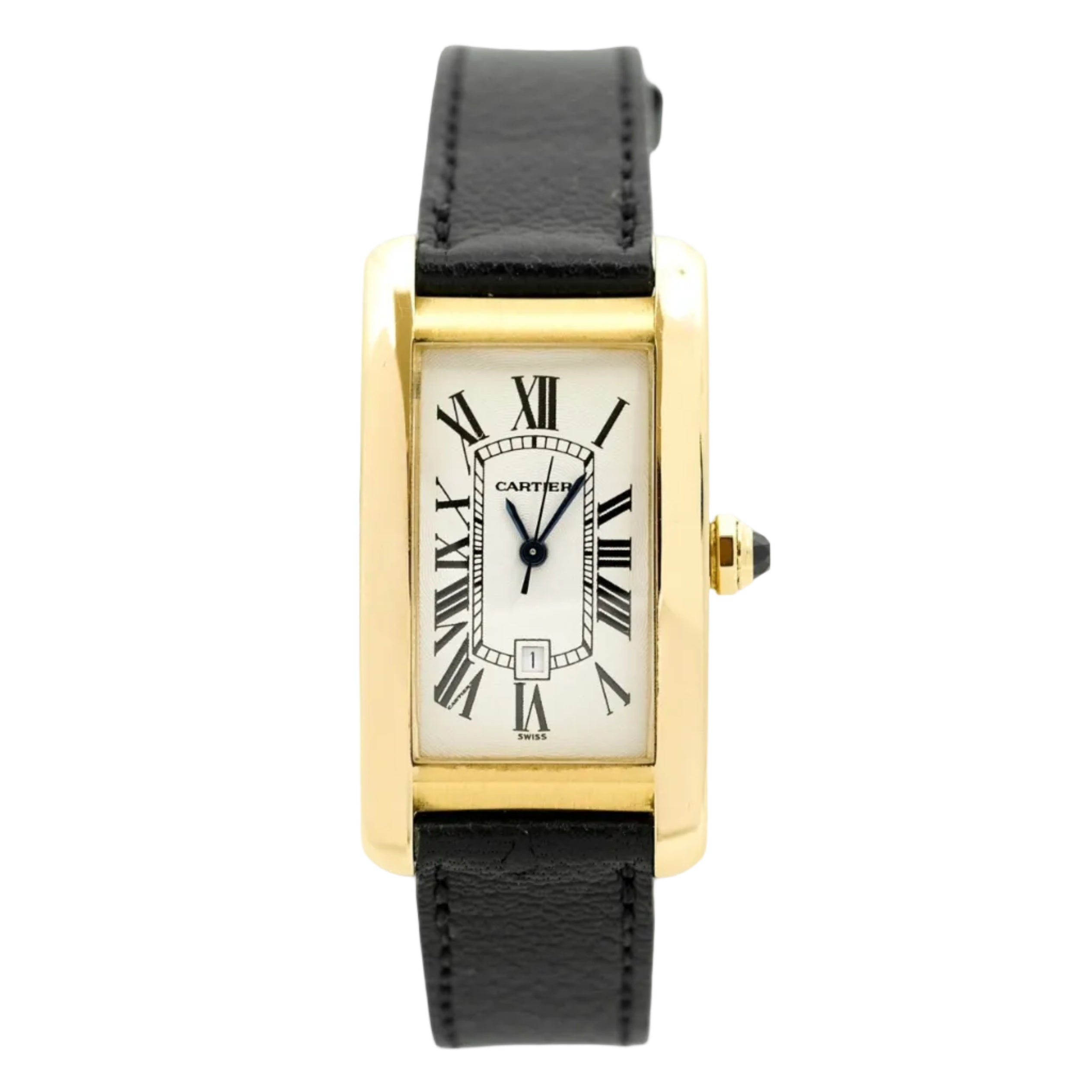 Montre CARTIER Tank Américaine large en or jaune et saphir