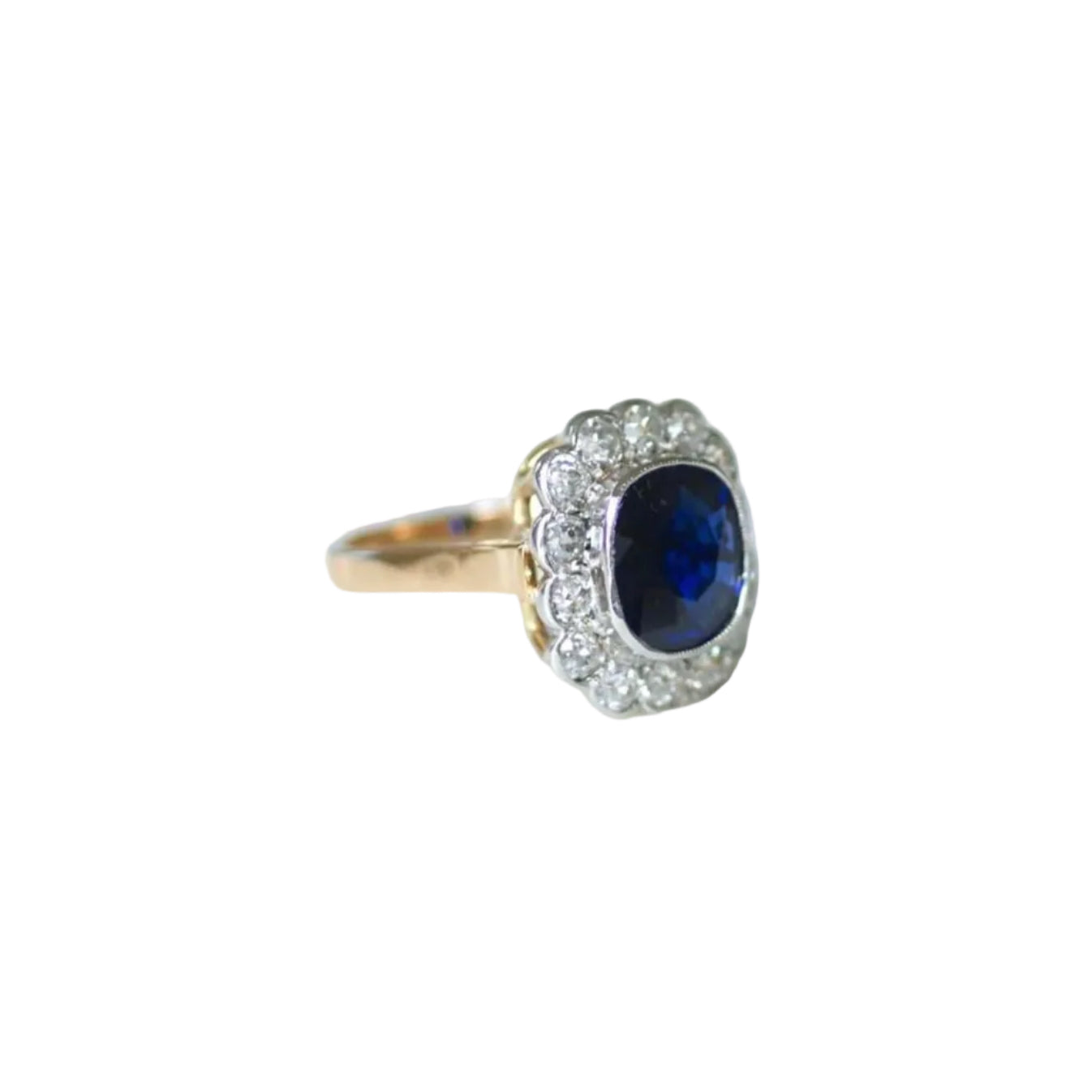 Ring Pompadour Art Deco Sapphire Siam Unheated and diamonds
