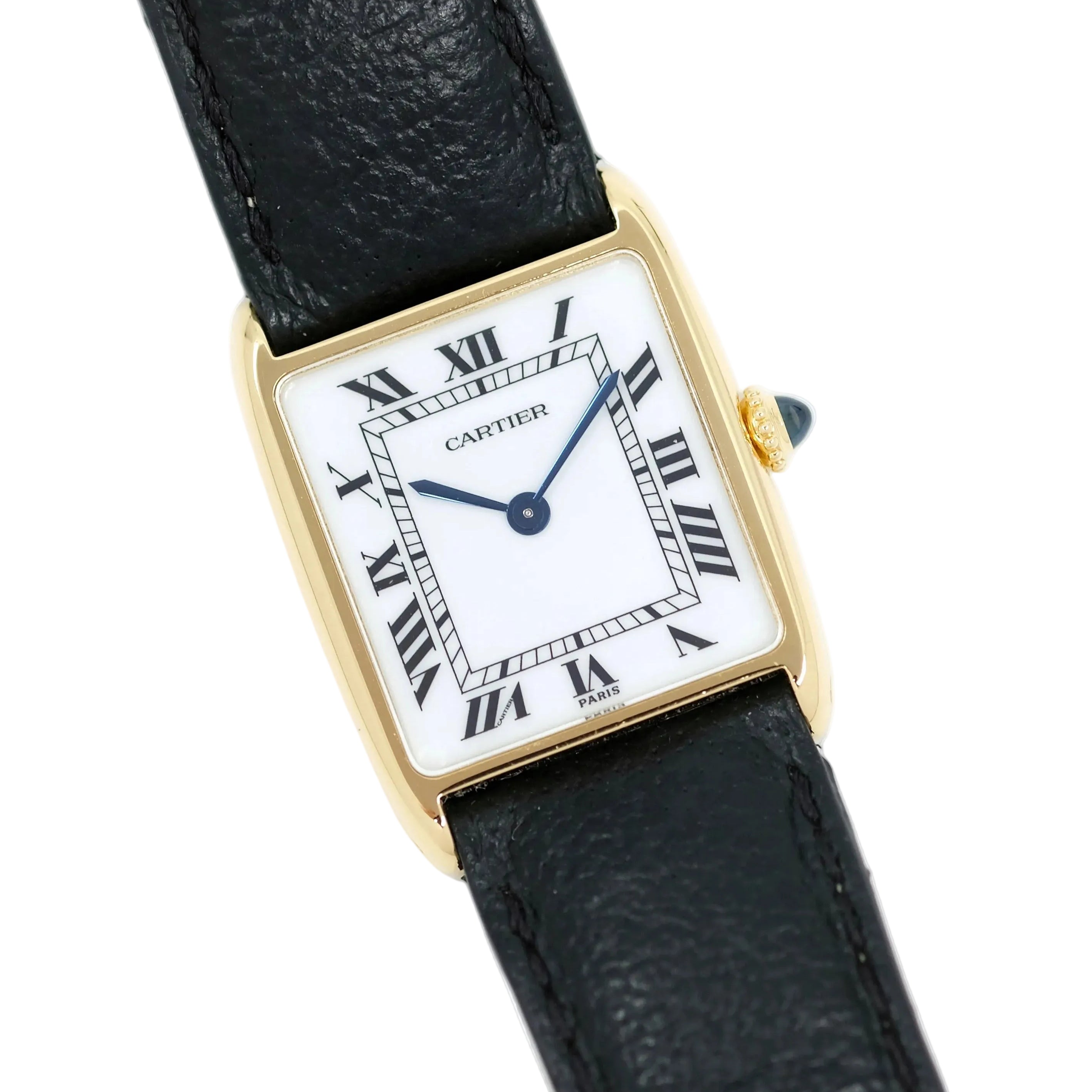 Montre CARTIER Tank arrondie extra-plate en or jaune et saphir