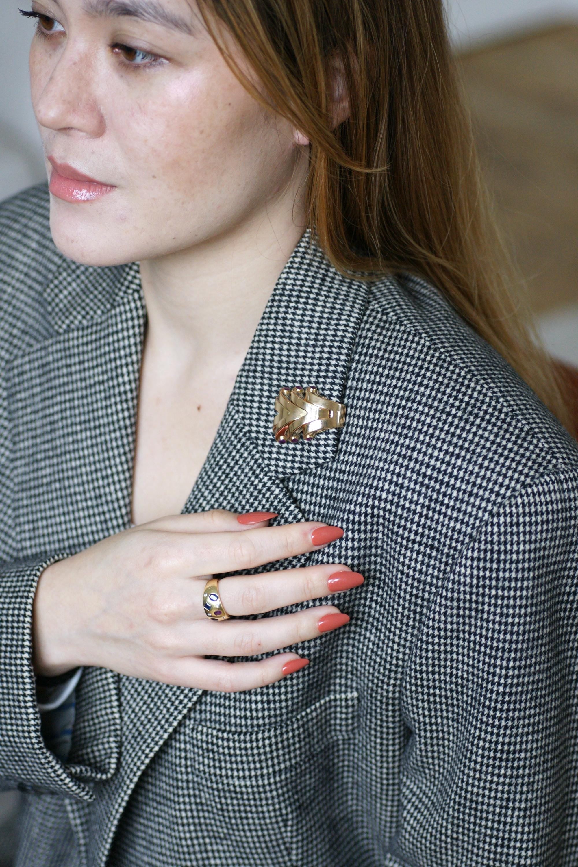 Brooch Clip Boucheron Ruby on Pink Gold 40's