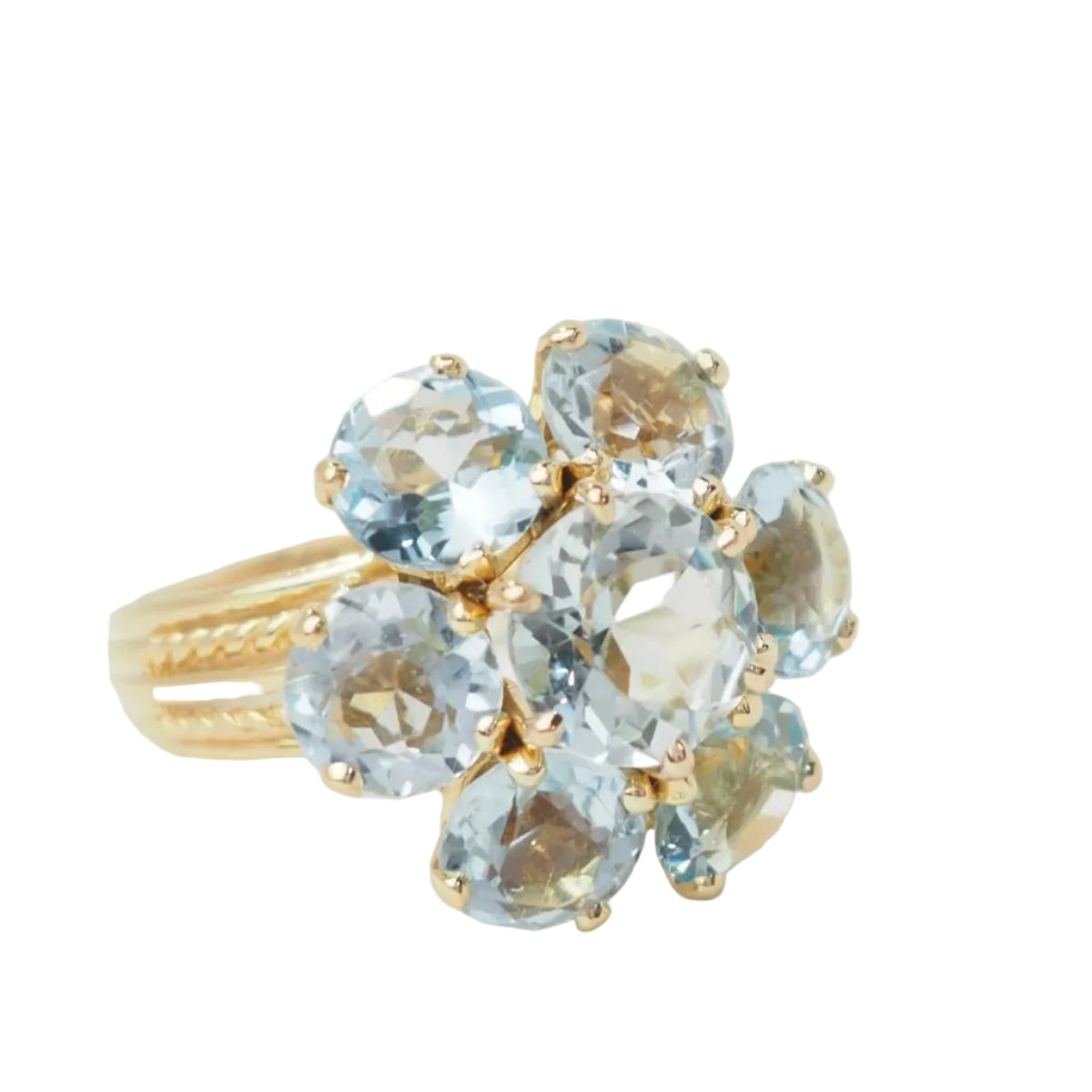 Bague fleur en or jaune et aigue-marine