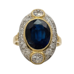 Bague Entourage en or jaune, platine saphir et diamants