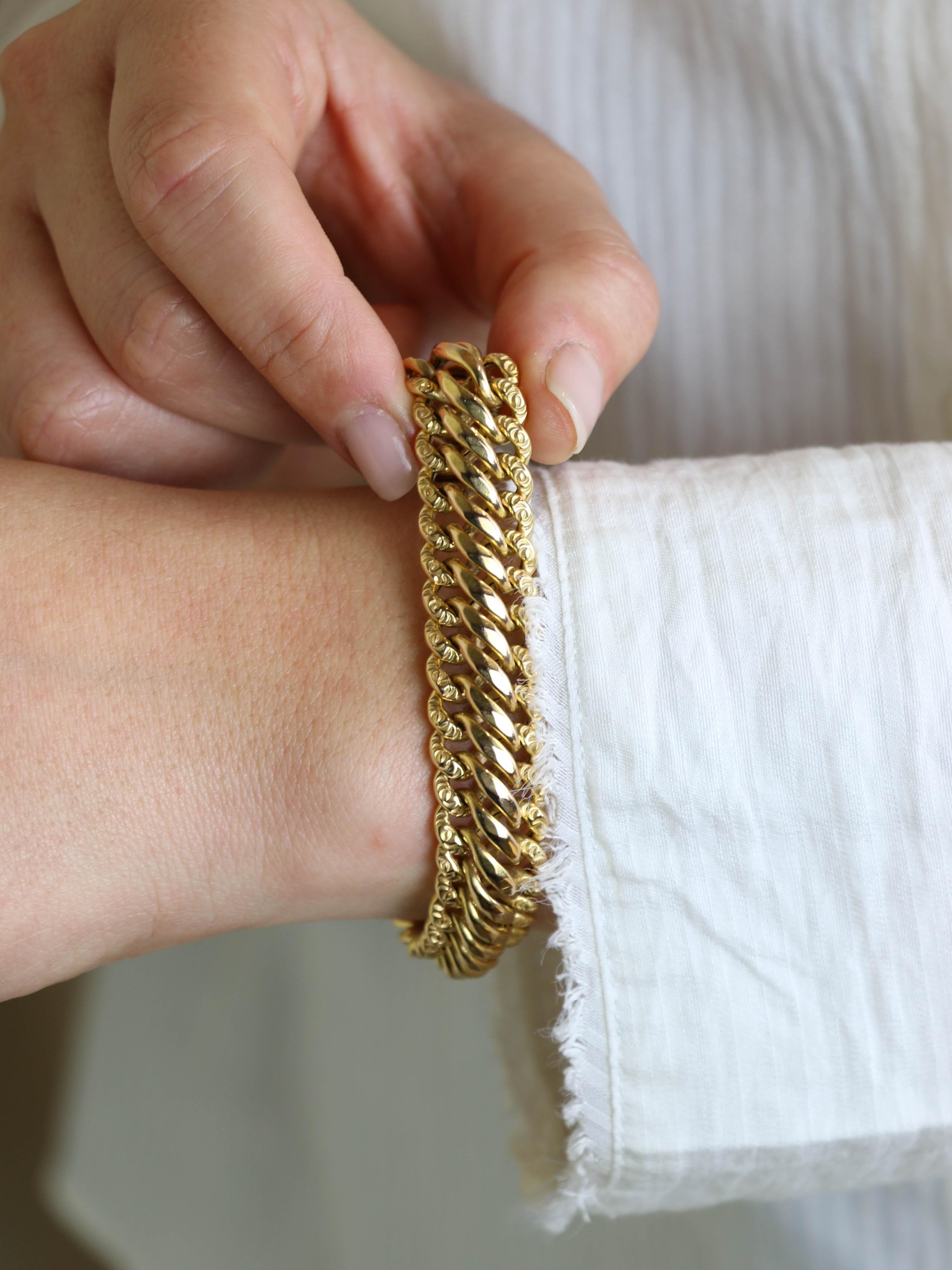 Bracelet vintage maille américaine or jaune