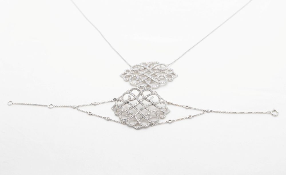 Bracelet maille jaseron en or blanc et diamant