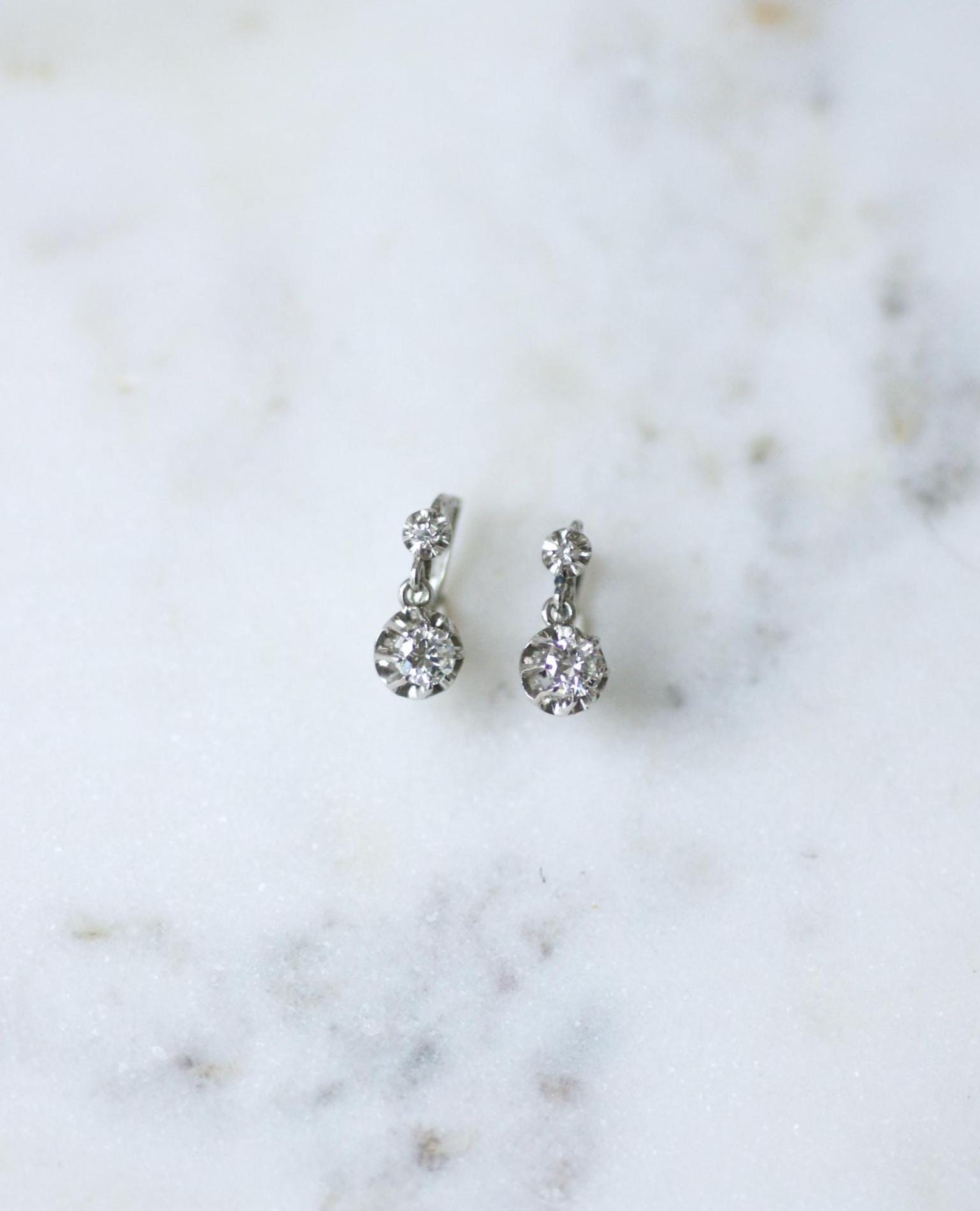 Art Deco Dormeuse Earrings diamonds 0.70 Ct in platinum