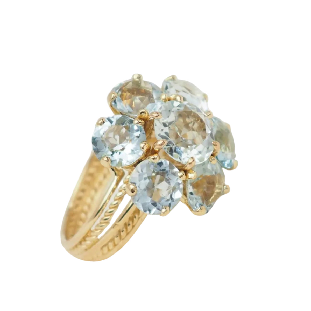 Bague fleur en or jaune et aigue-marine