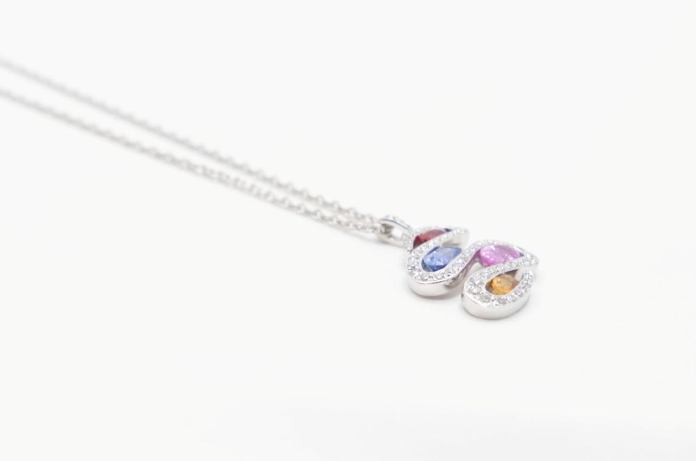 Collier TUTTI FRUTTI maille forçat jaseron en or blanc et saphirs