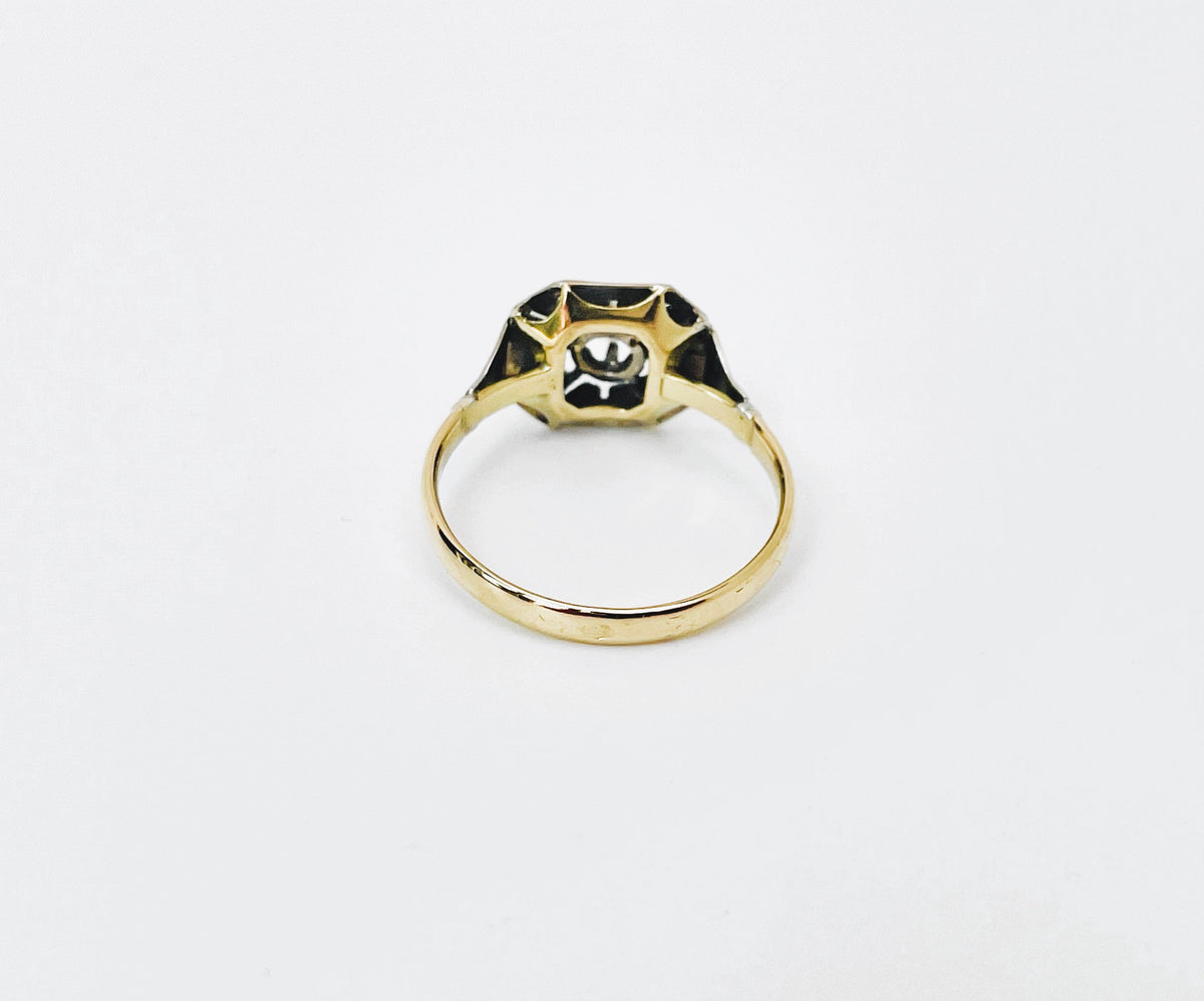 Bague solitaire diamant Art Déco en or jaune et blanc