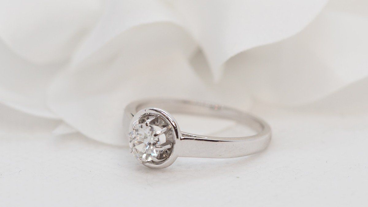 Bague Solitaire En Platine Et Diamant