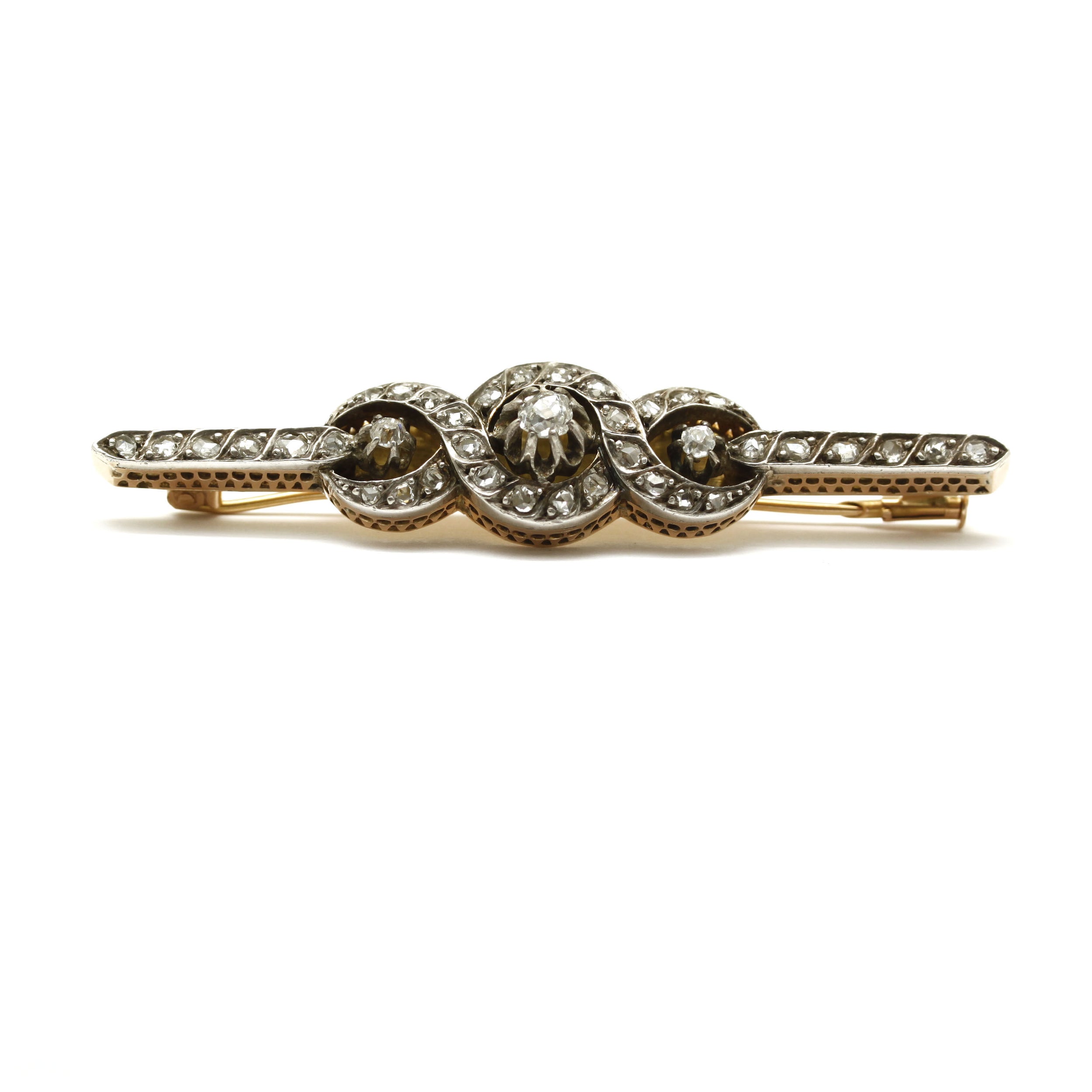 Broche barrette - Or, Argent, Diamants
