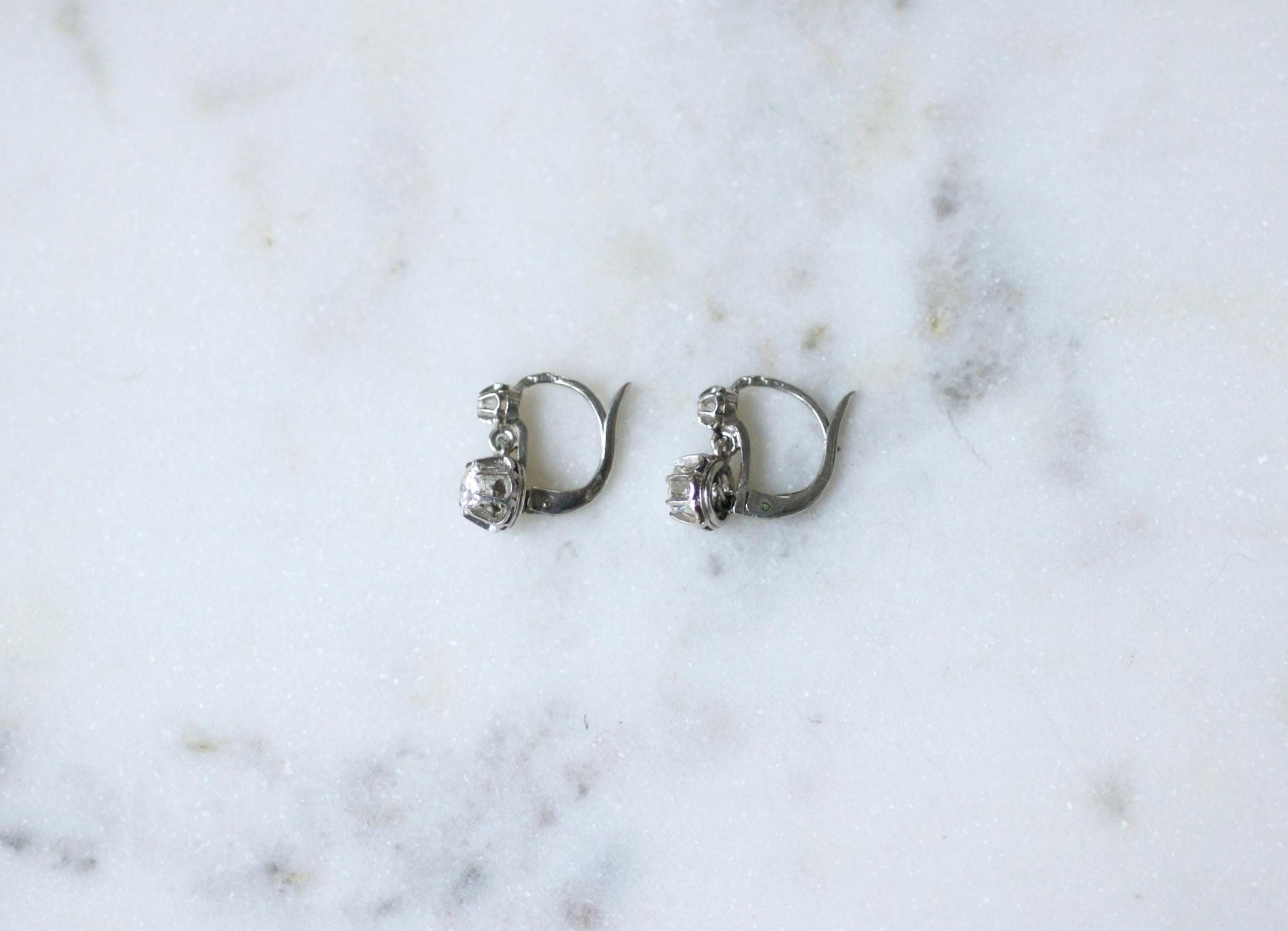 Art Deco Dormeuse Earrings diamonds 0.70 Ct in platinum
