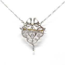 Collier Broche - Or, platine, diamants et perles