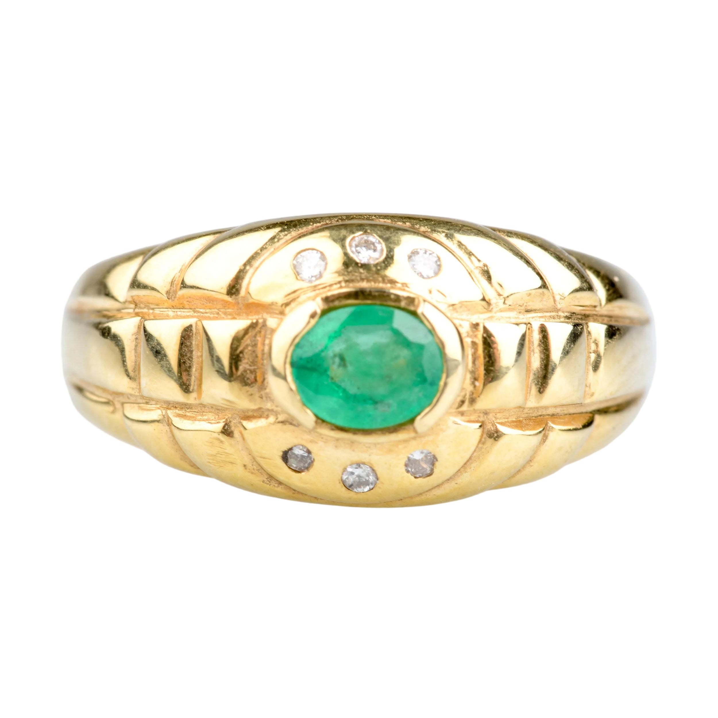 Bague GYPSY Vintage en or jaune émeraude et diamants