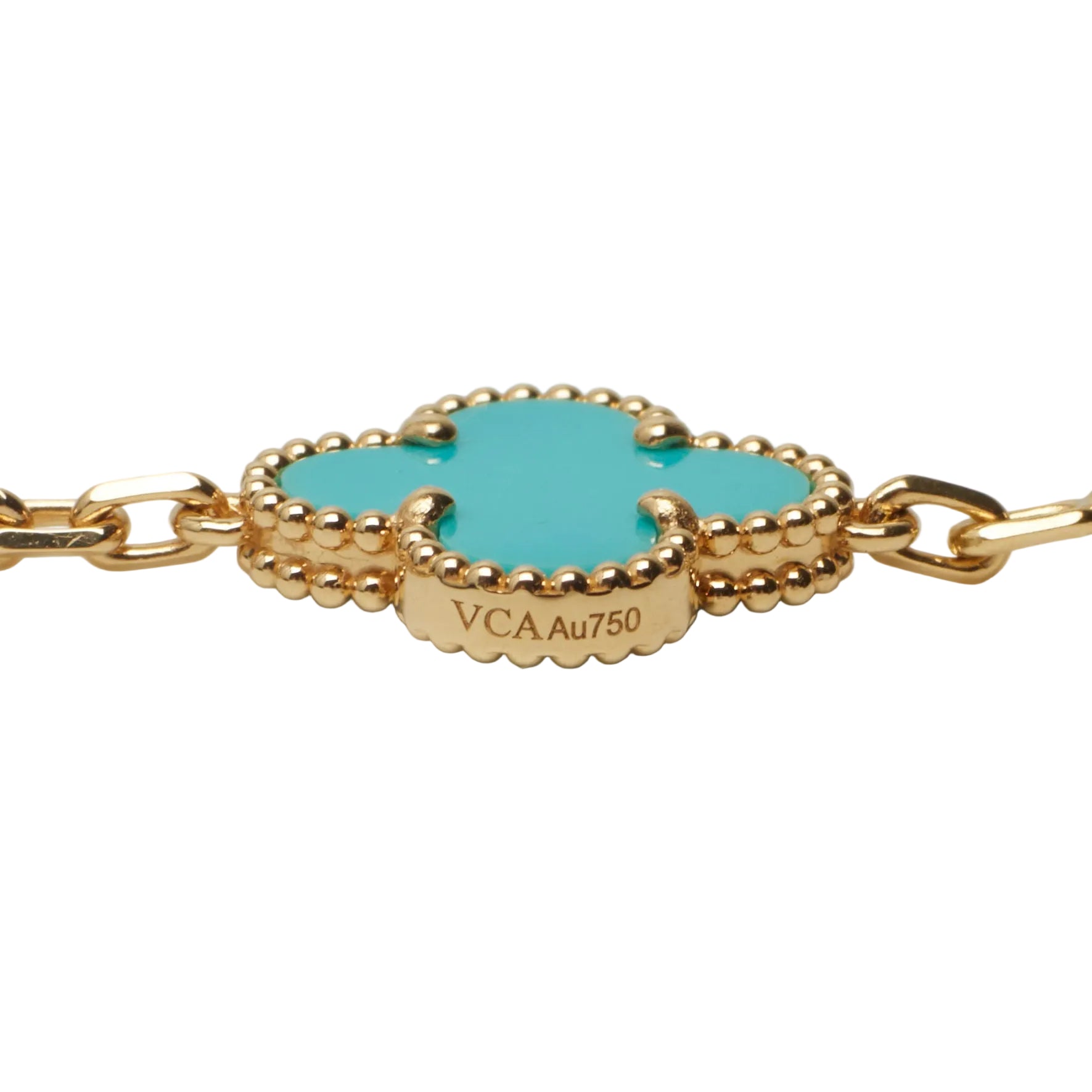 Bracelet Breloque VAN CLEEF & ARPELS "Alhambra" en or jaune, turquoises et diamants