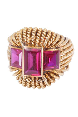 Bague cocktail années 60' rubis en or jaune