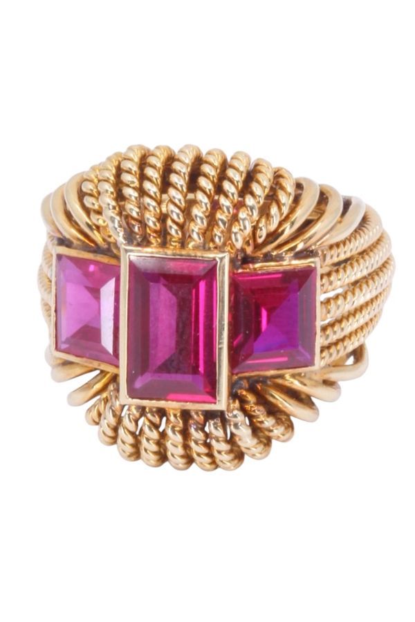 Bague cocktail années 60' rubis en or jaune