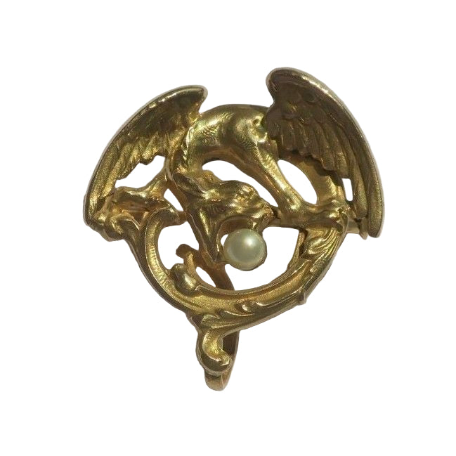 Broche XIXe Chimère en or jaune et perle