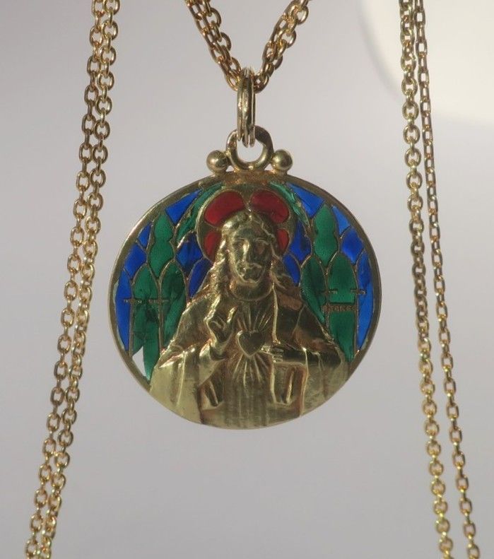 Pendentif BECKER Jésus Christ en or jaune et émail