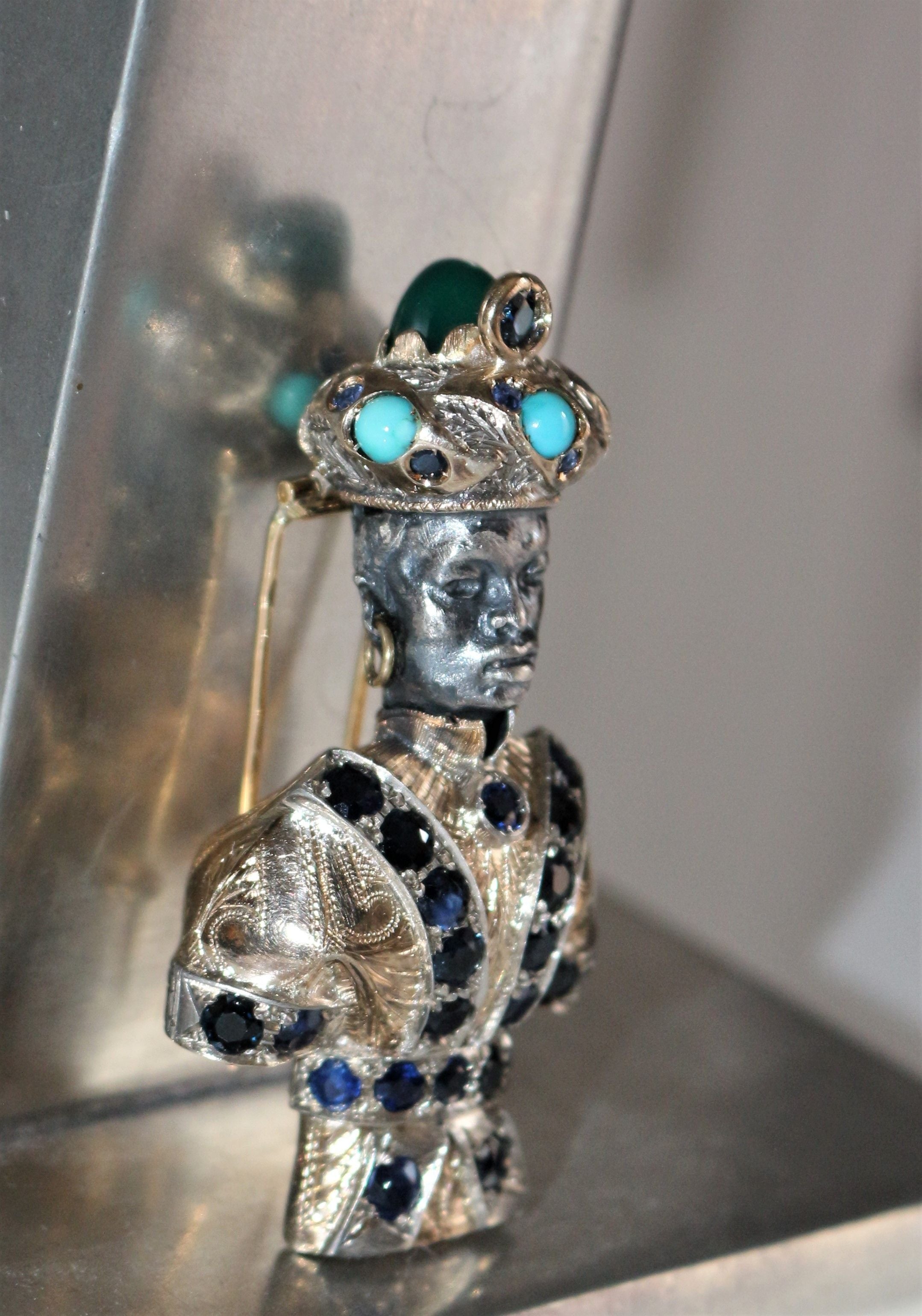 Tête de Maure ou Moretto en or jaune et argent