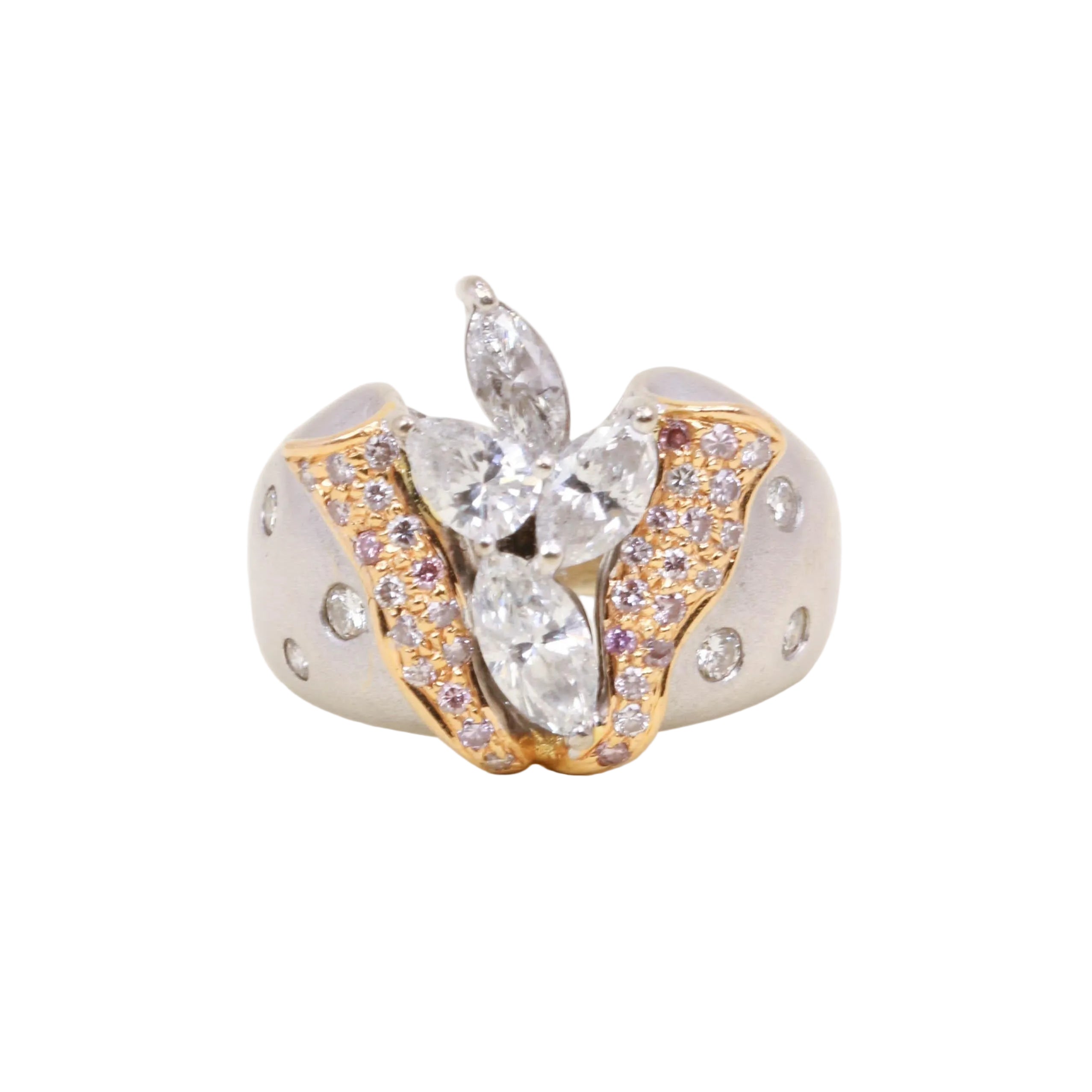 Bague VINTAGE Fleur en or blanc et rose diamants
