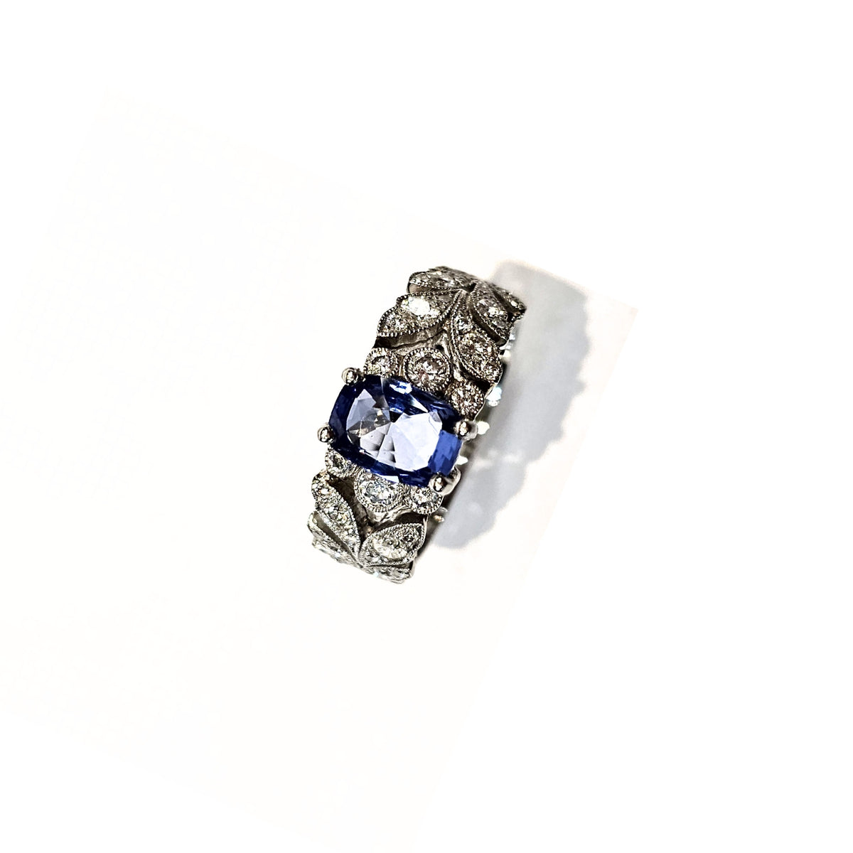 Bague en platine 850, diamants et saphir bleu naturels - Taille EU51