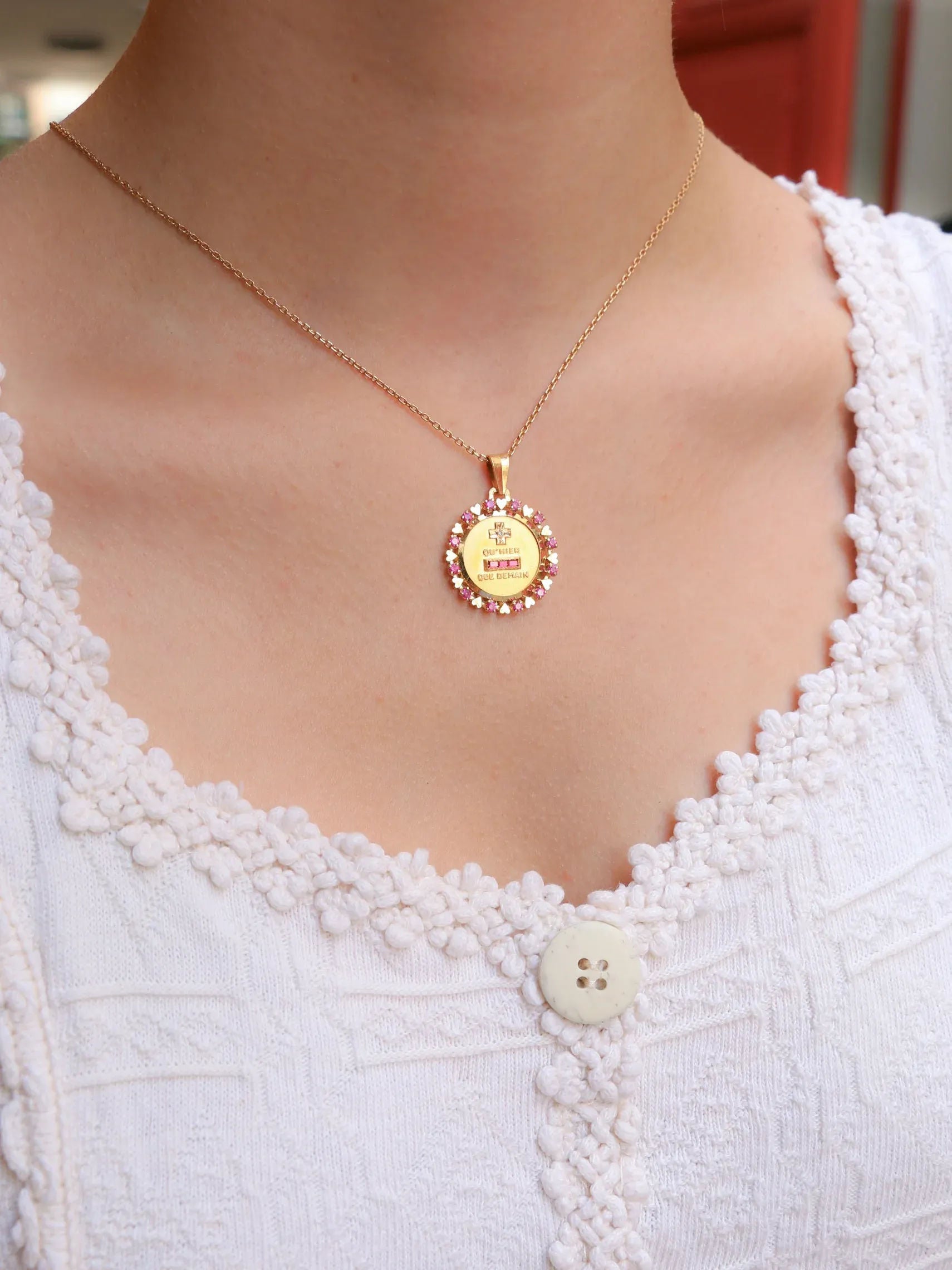 Amour entourage heart ruby medal More than yesterday less than tomorrow diamond ruby