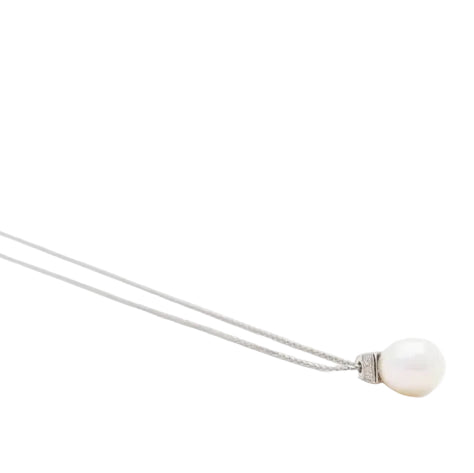 Collier La Goutte maille palmier en or blanc et perle