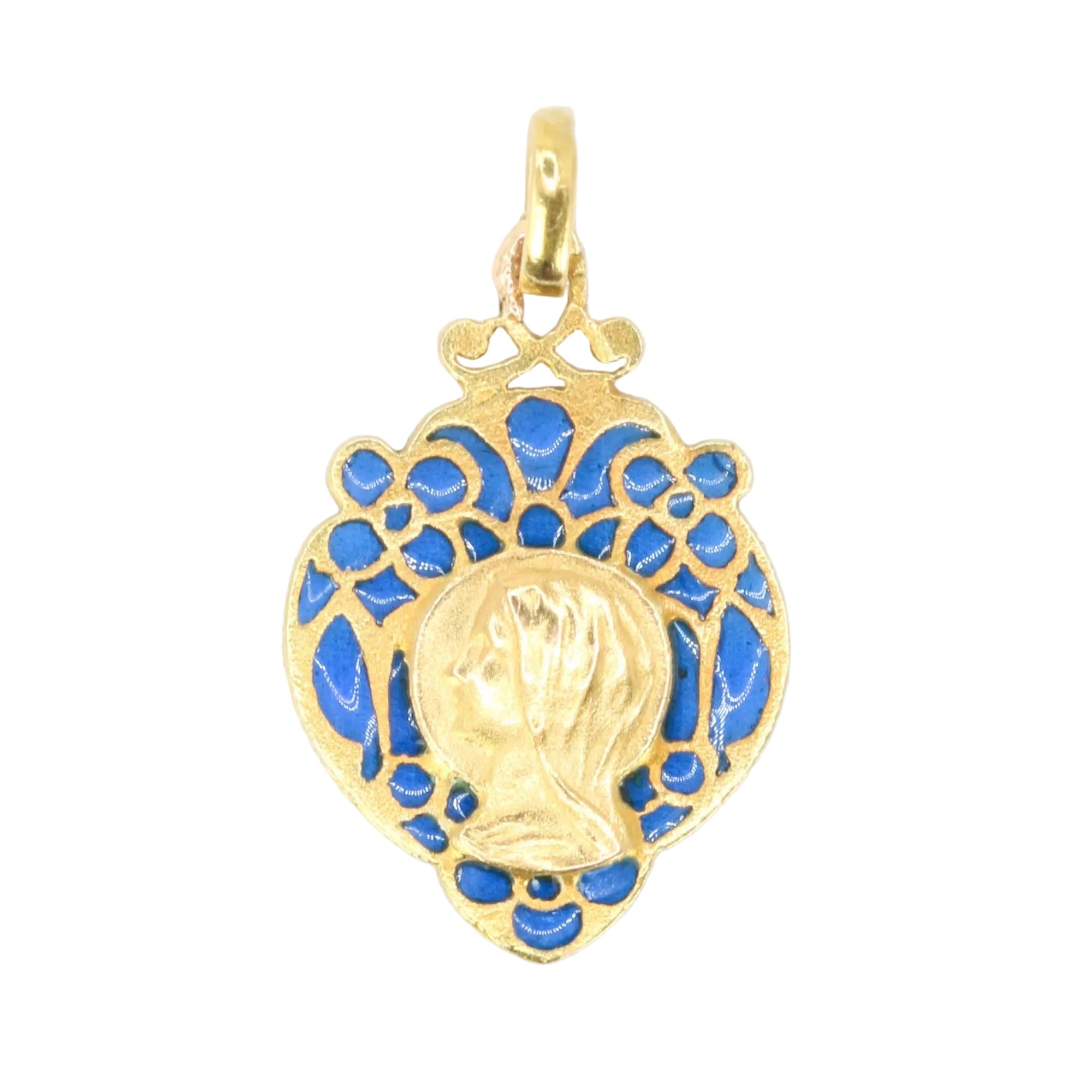 Médaille religieuse Art Nouveau émail en or jaune