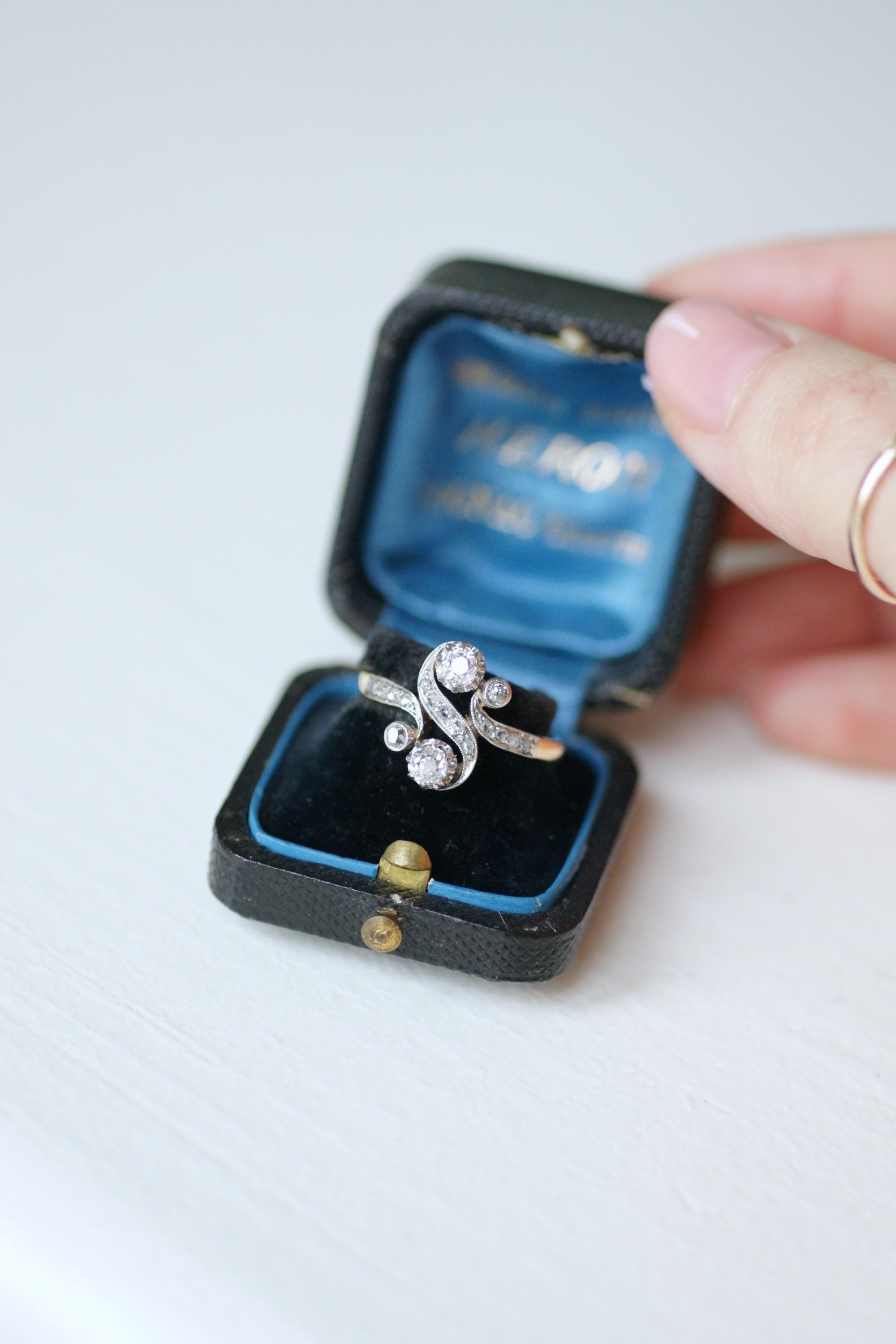 Bague Toi et Moi en or jaune et platine avec diamants