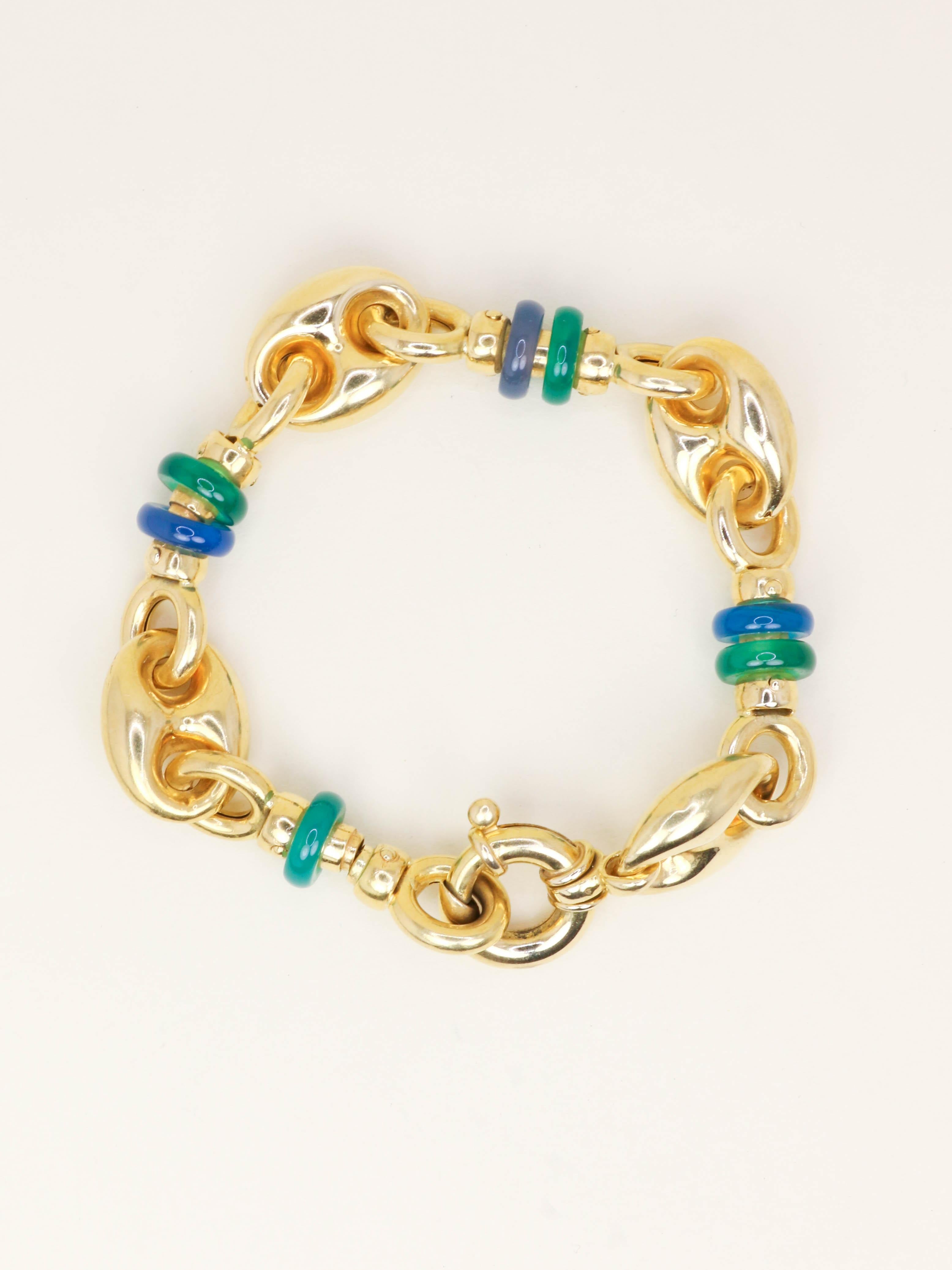 Bracelet maille grain de café or jaune agate