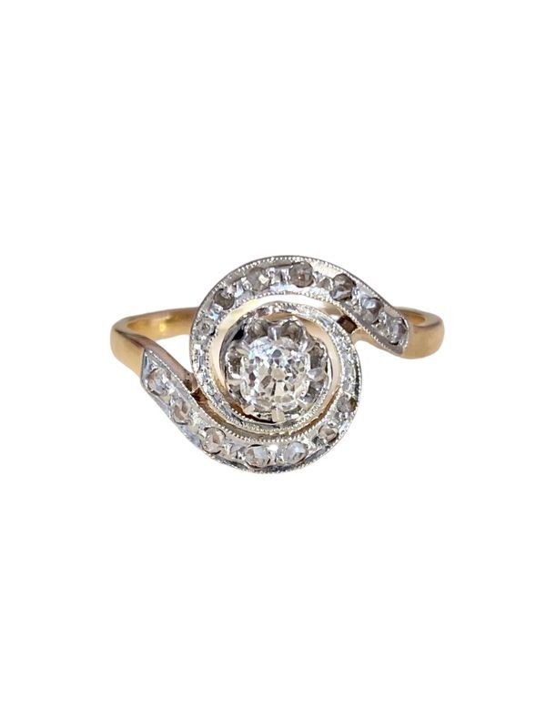Bague tourbillon ancienne, en or Jaune 18k, platine et diamants