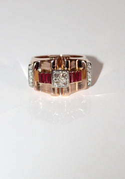 Bague Tank rubis diamants