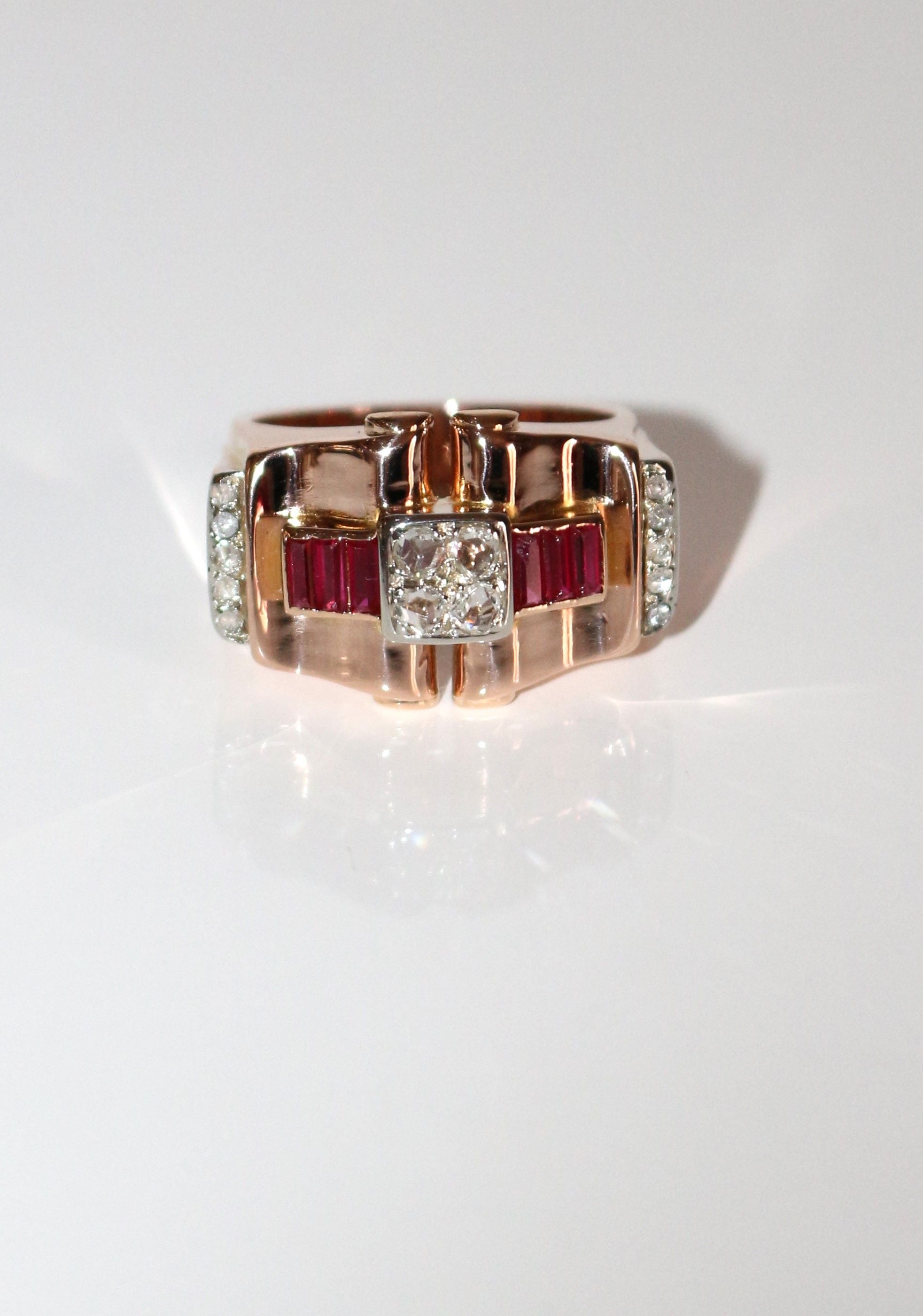 Bague Tank rubis diamants