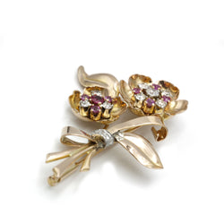 Broche - Or, platine & Diamants & Rubis
