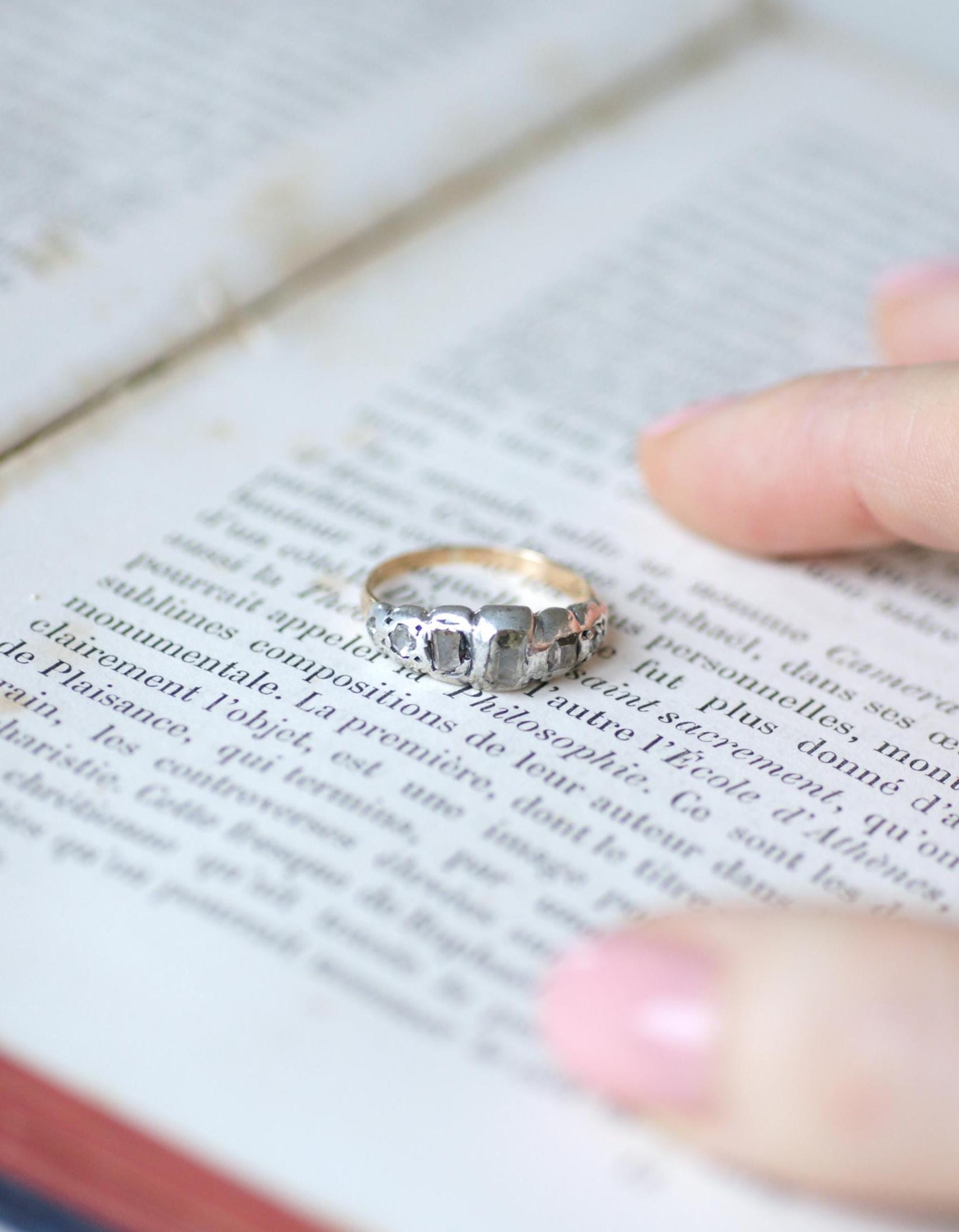 Ring garter in rose gold and silver and diamonds