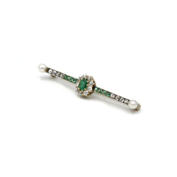 Broche - Or, Argent, Diamants & Emeraudes
